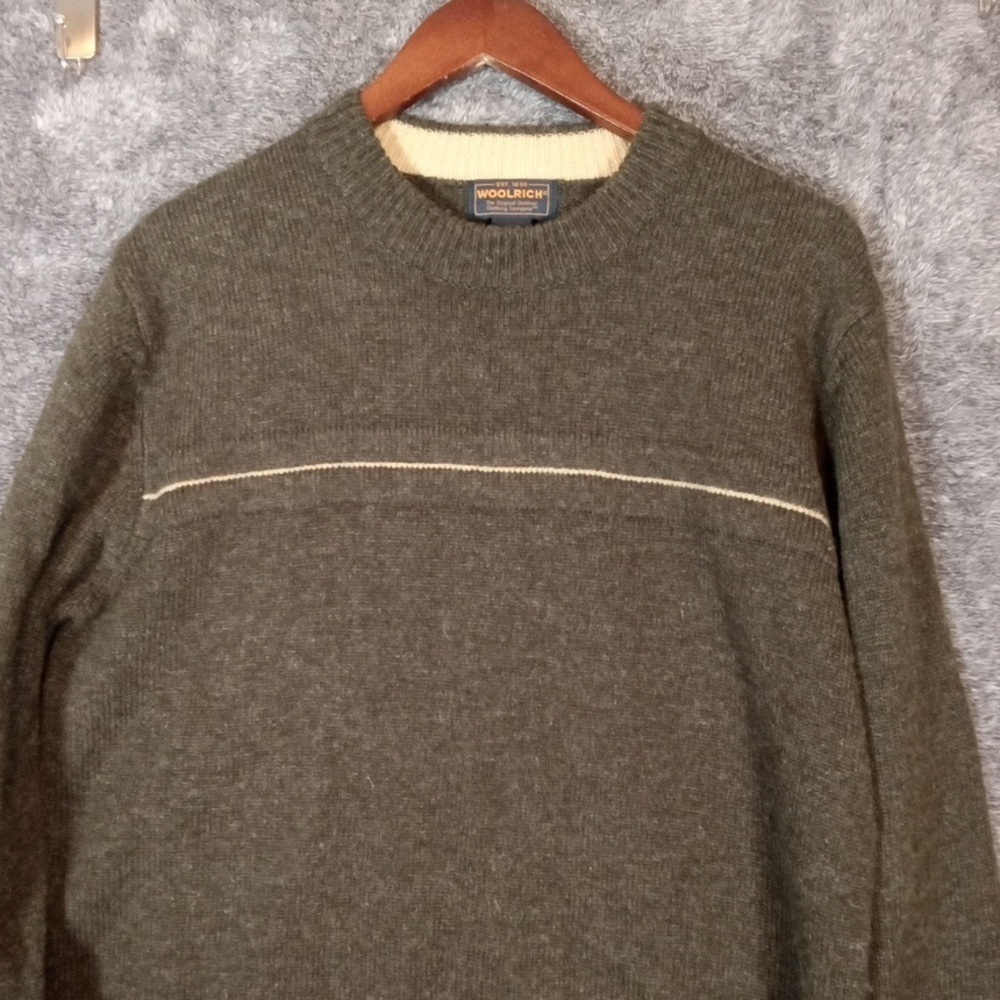 Woolrich Men's Forest Green Crewneck Sweater 100% Wool Winter Outdoors - Picture 2 of 11
